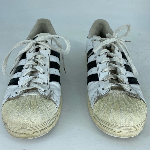 8.5 ADIDAS SUPERSTAR SHOES LEATHER WHITE SNEAKERS adult trainers 3 stripe - Picture 6 of 12